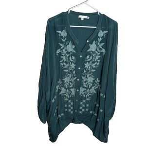 Karyn Seo Blouse Women's 1X Button Up Floral 3/4 Sleeve Sheer Lightweight Shirt